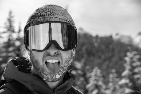 Team member Kelian Duplain wearing ski goggles and toque.