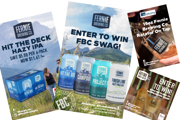 A few on-brand Fernie Brewing advertisements