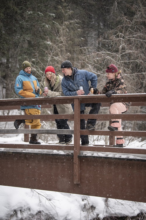 People on a bridge in the winter