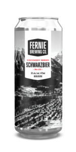 A can of Schwarzbier with a photo of Fernie on the label