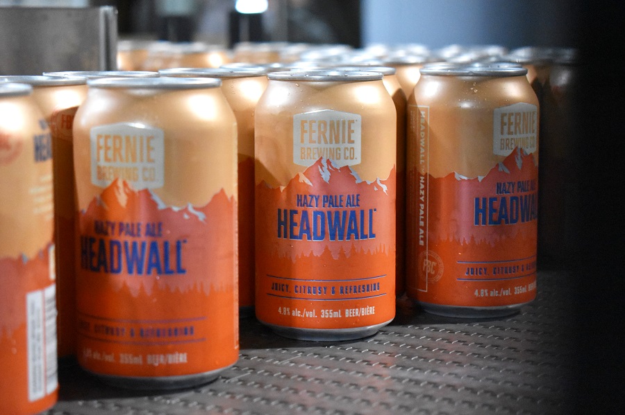Cans of Headwall on the canning line