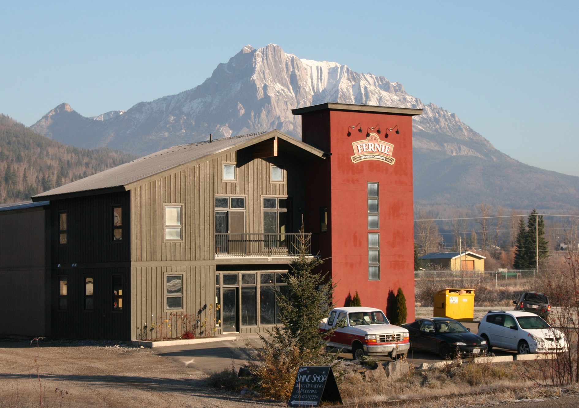 Fernie Brewing's brewery in 2007 with Mt. Hosmer in the background.